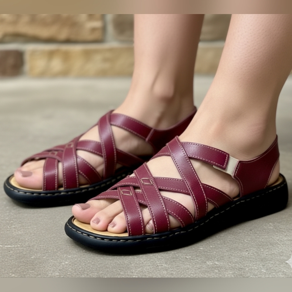 Josef Seibel Leather Comfort Sandals EU 41 Red Strappy Walking Shoes
